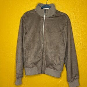 Tahari NWT Faux Leather Suede Jacket Camel Taupe Zip Front Sz S Petite NWT